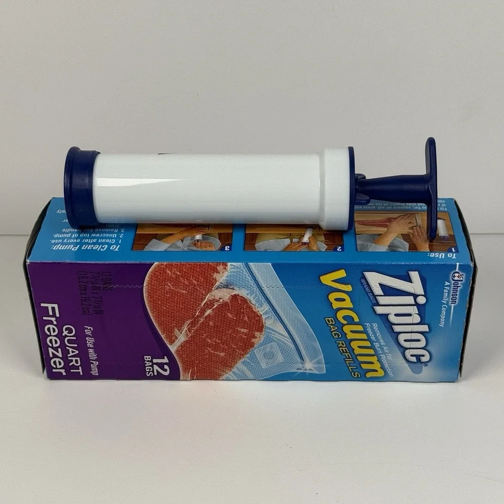 Ziploc Vacuum Quart 12 Count‎ Freezer Bag And Pump Food Storage Refills Clear